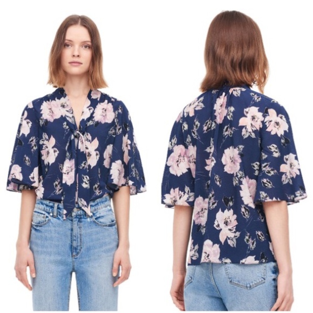 Rebecca Taylor Blue Magnolia Scarf Tie Blouse